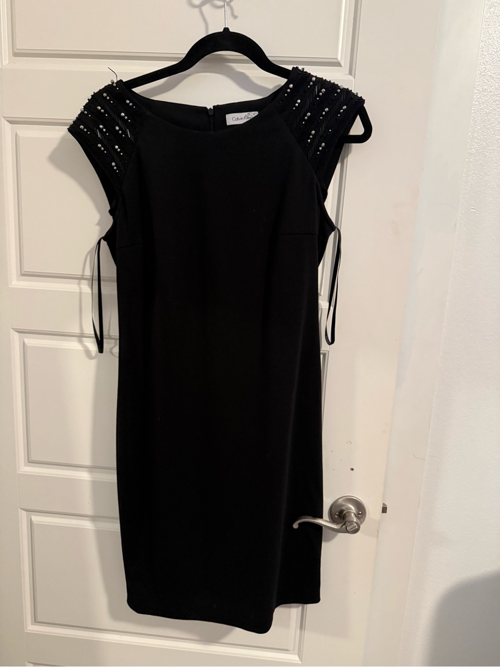 Calvin Klein Black Beaded Cap-Sleeve Sheath Dress